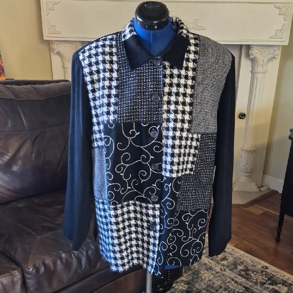 Notations Woman sz.2XL Monochrome Checkered Jacket (#1122A)